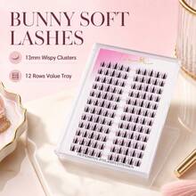12 Reihen, 120 Büschel hochkapazitive kleine wilde Hasen Kunstwimpern, 13mm C-Curl, flauschige DIY-Wimpern, langanhaltend und wiederverwendbar, Klebetyp, geeignet für Anfänger, Alltag, Partys, natürlicher 3D-Look auf den Augen, lässt Augen größer aussehen - Übersicht 3