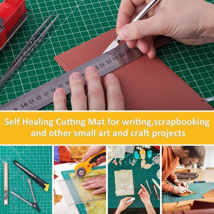 1pc Double-Sided Green Cutting Mat, A4 Size With Scale Grid + Multi-Angle Marking Lines For Precise Positioning. PVC Material Self-Healing Blade Marks, Easy Cutting Without Leaving Traces, Protective Desktop For Paper Cutting, Model Making, Scrapbooking, Crafting And Art Projects. - One Size Fits All - View 6
