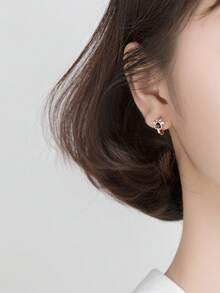 S925 Sterling Silver Cute Creative Cat Paw Earrings, Classic Resin Coating With Sparkling Diamond Accents, Fashionable Versatile Elegant Elegant, Exquisite Quality Animal Earrings For Family, Friends And Couples - Rose Gold - View 2