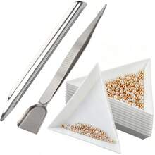 KLONKEE Craft Jewelry Bead & Rhinestone Scoop Set, White Jewelry Scoop Set, 2 Silver Tweezers, Craft Bead Tweezers With Spoon, Triangle Sorting Tray And Silver Handheld Tweezers With Scoop, Rhinestone Tray Set For Pearl & Gemstone Tools, Suitable For Small Bead, Gemstone, Crystal Jewelry Making, Bead Picking Tool Supplies - Multicolor - View 2