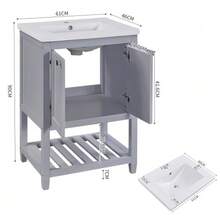 Single Sink Bathroom Vanity Unit With 60cm Vanity Unit And Ceramic Sink, White - Grey - View 5