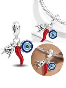 1 pieza Colgante de amuleto de plata de ley 925, adecuado para hacer pulseras/brazaletes de mujer, accesorio de decoración diaria para niñas - Amuleto de la suerte - Ver 8