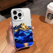 Light Luxury Ins-Style Blue Mountain And River Scenery  17PM Phone Case With UV Painting, Customizable Design - Silver Casing - Black - ZJ4601 - View 7