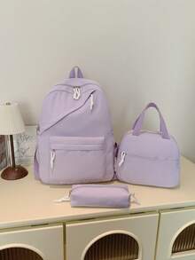 1 Set Back To School Backpack Set - Solid Color Large Capacity Backpack + Lunch Bag + Pencil Case Multi-Piece Set, With Laptop Compartment, Durable Nylon Backpack, With Adjustable Shoulder Straps And Spacious Multi-Pockets - Lightweight Portable Zipper Bag, Suitable For Students/Teenagers/Graduates, Perfect For Outdoor/Travel/Middle School/High School/College, College Essential School Bag - Multicolor - View 17