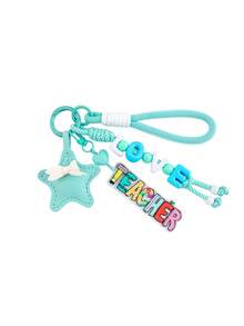 1pc Cute Braided Rope Teacher Keychain, Colorful TEACHER Acrylic Charm + Faux Leather Rabbit / Star / Heart Bag Pendant, Preppy Style Backpack Key Ring, Ideal Teacher's Day Appreciation Gift - 2828 - View 13