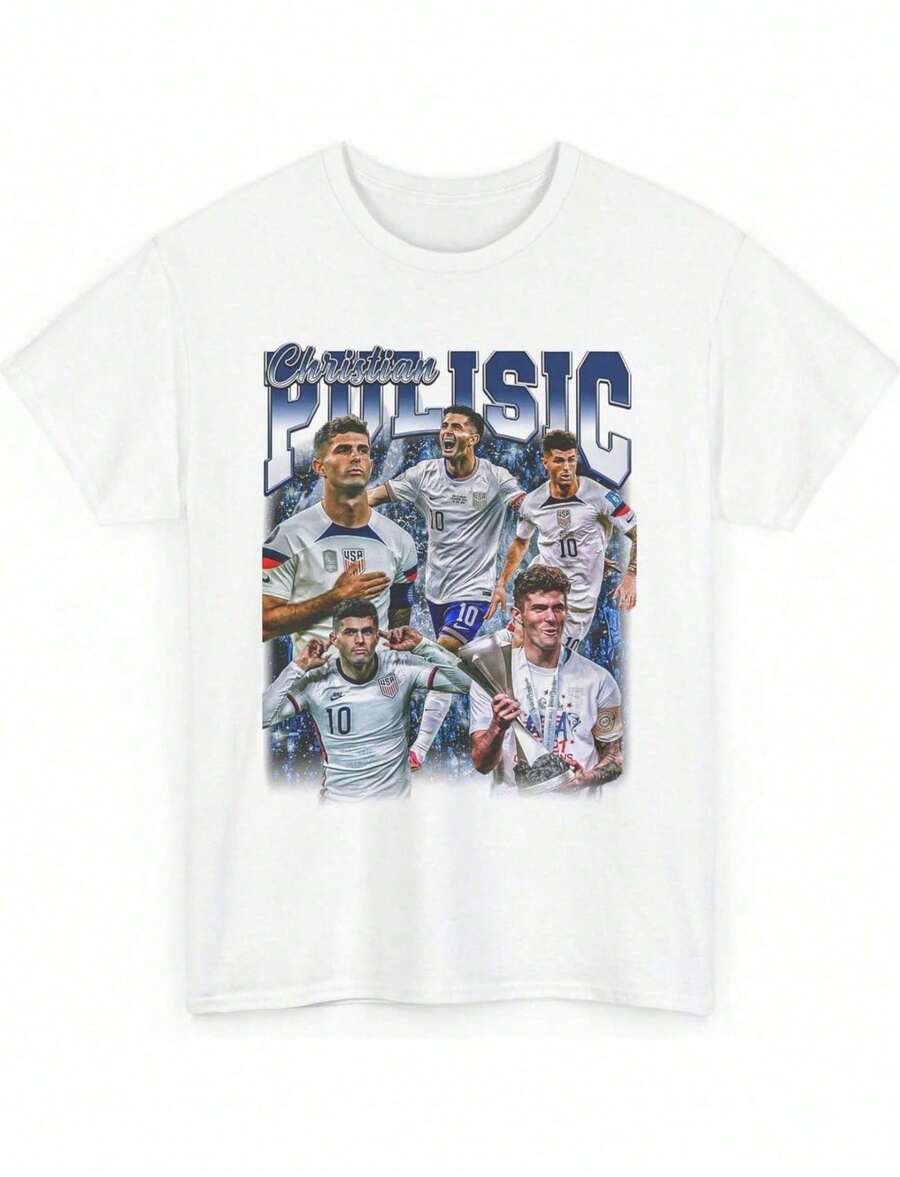 90s Graphic Christian Pulisic T-Shirt USA Soccer Shirt USMNT Vintage Bootleg Sport Tee - 白色 - 查看 1