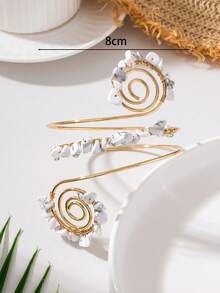 1 pieza Brazalete de brazo para mujer estilo bohemio de verano, personalizado, de moda, oversize, exagerado, curvo, tejido a mano con piedra blanca - Blanco - Ver 7