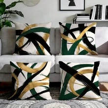 4pcs Dark Green Gold Foil Abstract Geometric Pattern Single-Sided Printed Throw Pillow Covers/Cushion Covers, Multi-Scene Atmosphere Decorative Pillow Covers Suitable For Living Room Sofa Bedroom, Pillow Inserts Not Included, 40x40cm/45x45cm/50x50cm - Multicolor - View 6