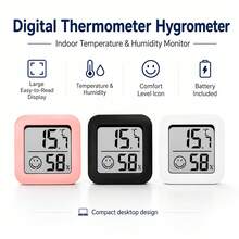 1 pièce Petit thermomètre et hygromètre portable en plastique, corps carré polyvalent noir/blanc/rose, montage mural ou utilisation sur bureau, surveillance simultanée de la température et de l'humidité avec indicateur d'expression de confort, convient pour la maison, le bureau, les soins aux animaux de compagnie, essentiel pour la surveillance de l'environnement intérieur toute l'année - UN - Voir 7