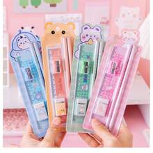 Random 1/4/8/12pcs Cartoon Stationery Set, Pencil, Pencil Sharpener, Eraser, Ruler, Original New 5pcs Set, Suitable For Scroll/Gift/Present/Prize/Back To School Season/Classroom Prize, Gift Filler Bag, Back To School Season Gift - Multicolor - View 1