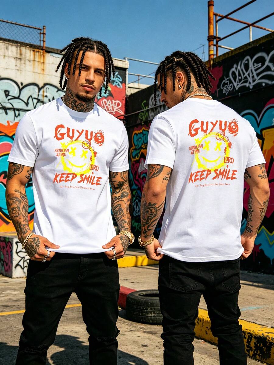 Graphic Print Men T-Shirt Hip Hop Street Style Tee - 白色 - 查看 1