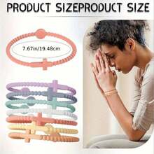 10/5 piezas Accesorios de pulsera de cruz de color aleatorio, brazalete minimalista, regalo religioso de iglesia unisex estilo macaron, decoración de fiesta, recuerdo de fiesta, uso diario, pulsera de cruz macaron simple estilo europeo y americano, brazalete de silicona para niños y adultos - A - Ver 1