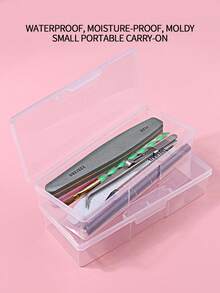 3pcs/2pcs/1pc Nail Art Tool Storage Box, Nail File Box, Nail Tool Box, Nail Pen Storage Box, Storage Box, Light Therapy Pen Sponge Buffer Storage Box, Portable Long Box, Nail Supplies Plastic Transparent Tool Box, Nail Tip Storage Box - White - View 4