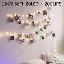1 Set 1M/2M/3M/5M LED String Lights With 10/20/30/50 Photo Clips, Battery Powered – For Living Room, Bedroom, Indoor Party, Wedding Decor, Photo Hanging Display – Home Decor, Room Decor, String Light - Yellow - View 11