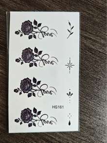 Pegatina de tatuaje semipermanente de huella dactilar Y2K, duración de 1-2 semanas, patrón de rosa LOVE, tatuaje temporal de línea fina DIY para dedo, oreja, hombro, cuello, clavícula - Azul - Ver 8