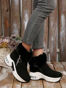 Women's Comfortable Fashionable Autumn/Winter Thick Lined Height-Increasing Boots, Latest Versatile Comfortable Snow Boots. - Black - View 2