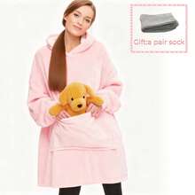 Ultra Soft Double Face Hooded Sweater, Wearable Blanket For Women And Men, Oversized Sportswear Hoodie, Ultra Soft Warm Comfortable Wearable Blanket Hooded Sweater, Suitable For Large MouthsBag Adult - 粉色 - 查看 4