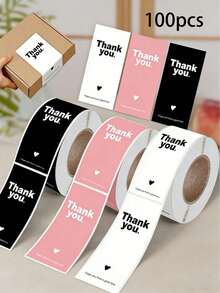 Pink Thank You Stickers | Rectangular Sealing Labels For Gift Packaging, Decorative Labels For Gift Boxes And Baking Boxes, Glossy Paper, Disposable - A - View 1