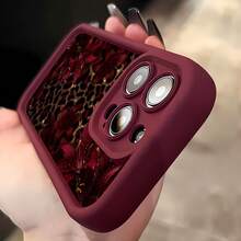 Las fundas para teléfono con diseño de leopardo dorado y lirios burdeos son compatibles con , Apple, VIVO, OPPO, , Transsion, ,  y Honor. Fabricadas en silicona TPU, ofrecen protección contra golpes y caídas. Un regalo ideal para San Valentín o Año Nuevo. - Rojo - Ver 5