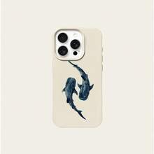 1pc TPU Deep Sea Ink Blue Double Whale Pattern Phone Case Compatible With IPhone 17 Pro Max/17/16 Pro Max/15/13/12/11/ S20 FE/A15/S24/A55/ Note 11/Note 12/Note 13 Pro Full Coverage Shockproof Soft Shell Protective Cover - White - View 5