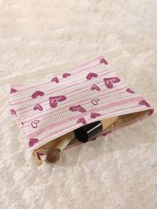 1pc Portable Cosmetic Storage Bag Heart Pattern Double-Sided Print Travel Zipper Makeup Bag Multi-Function Toiletry Organizer - Multicolor - View 5