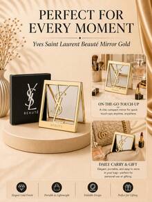YSL Cermin Rias Emas Saint Laurent Beauty, 7x6cm, dengan logo berlapis emas, cermin lipat definisi tinggi, portabel, dilengkapi dengan kotak hadiah, cocok untuk penggunaan pribadi atau sebagai hadiah. - Emas - View 8