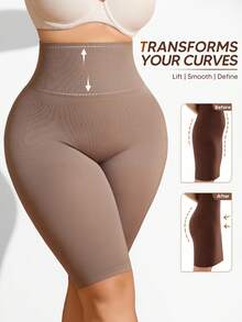 Quần legging tập gym nâng mông không đường may size lớn cho nữ, quần yoga cạp cao, quần short nén định hình ôm sát - Màu Khaki - Xem 1