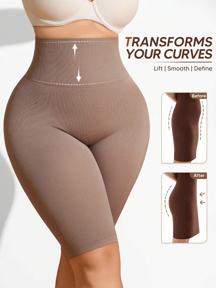 Quần legging tập gym nâng mông không đường may size lớn cho nữ, quần yoga cạp cao, quần short nén định hình ôm sát - Màu Khaki - Xem 1