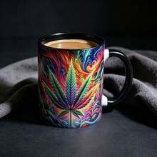 1PC Ceramic Mug With Leaf Design, 11oz Capacity, Print, Suitable For Living Room, Office Or Cafe, Perfect Gift For Friends - Multicolor - View 3