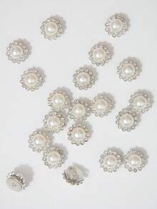10-200pcs 12mm White Pearl Flowers, White Pearl Inlaid Center Surrounded By Small White Rhinestones, Sunflower Pattern, Shiny Button Rhinestone Flowers, DIY Handmade Accessories, Suitable For Floral Headwear And Clothing Decoration - 12mm White Pearl Flower - View 7
