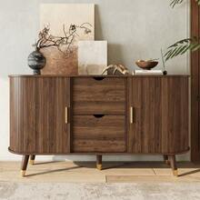 Vertical Grain Sideboard, Two Sliding Doors, Two Drawers, Solid Wood Legs And Rounded Corner Unit For The Living Room. - 自然色 - 查看 2