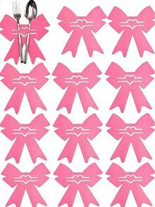 12pcs/Set Bow Cutlery Holder With Bow, Pink Bow Party Tableware Packaging Decoration, Baby Shower Party Tableware Decor, Wedding Party Supplies, Bow Birthday Party Table Decor, Gender Reveal Party Decor, 1st Birthday Party Supplies, Bridal Shower Anniversary Decor, Wedding Table Decor, Table Decor, Girls Birthday Party Decor, Baby Shower Party Supplies, Baby Shower Gift Party Favors For Her/Him, Christmas New Year Decor - Pink - View 7