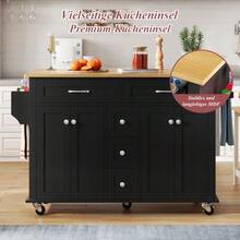 Multifunctional Kitchen Trolley With Fold-Out Worktop, Extendable To 120*65 Cm, With 5 Drawers, Cabinets, Spice And Towel Racks, On Casters – Kitchen Island For Kitchen, Dining Room And Living Room - Black+Natural - 查看 6