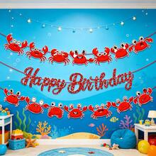 1set Red Glitter Crab Happy Birthday Banner Set,Cartoon Red Crab Cutout Garland,Party Supplies,Home Decor,Room Decor,Happy Birthday Banner,Wall Decor,Bedroom Decor,Beach Pool Hanging Decor,Suitable For Seafood Themed Beach & Pool Birthday Party - A - View 1