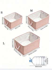 1pc Pink Foldable Desktop Storage Basket, Large Capacity Linen Handle Basket, Suitable For Bookshelf Storage, Closet Organization, Toys, Miscellaneous Items, Stationery, Home Decor - Pink - View 3