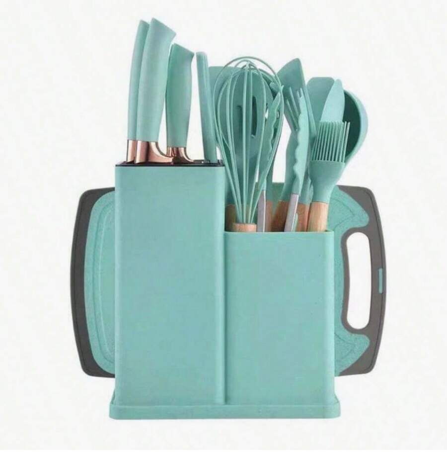 espatulas utensilios de cocina de silicona con mango de madera - Verde - Ver 1