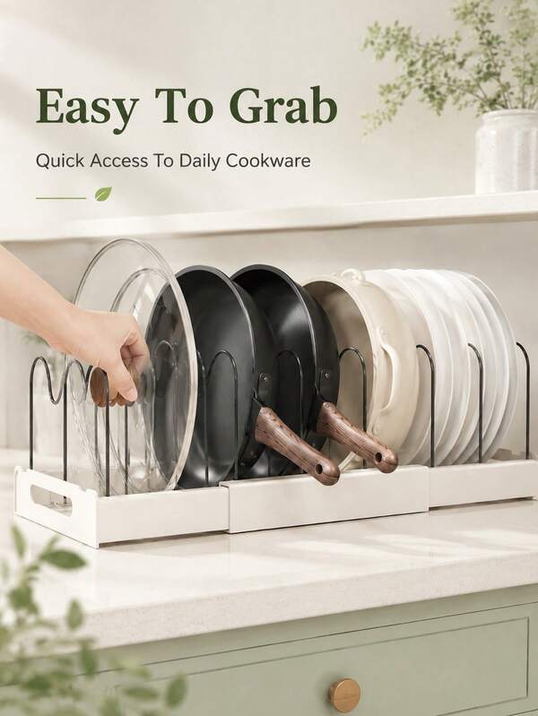 Smart Expandable Pot And Pan Organizer Rack Anti-Slip Sleek 7 Adjustable Dividers For Kitchen Cabinet Organizer & Storage For Cooks Firm Kitchen Storage Shelf In Desk For Countertop And Pantry Organization Organziers Storage,Kitchen Storage