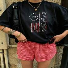 Heartfelt Daily Casual Graphic T-Shirt 100% Cotton Oversized Soft Breathable Casual Crewneck Short Sleeve Top Vintage Aesthetic Red White Stripes Stars 1776 Design For Casual Wearers Fashion Lovers Daily Outfit Enthusiasts Gift Givers - 黑色 - 查看 18