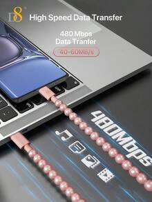 D8 USB C 轉 USB C 數據線 (3.3英尺 PD 60W) 快充 Type C 轉 Type C 編織充電線，手機充電線，相容 IP 17/16 Pro Max/15 Plus、Pro、Air5、Air S22 Note 20，60W PD USB C 充電線，快充 USB C 線 - 粉色 - 查看 5