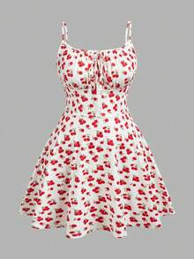 Solavibe Vestido Mini de Verano Talla Grande, Sexy, Verde Oscuro, con Estampado Floral, Tirantes Espagueti, Estilo Milkmaid - Blanco - Ver 1