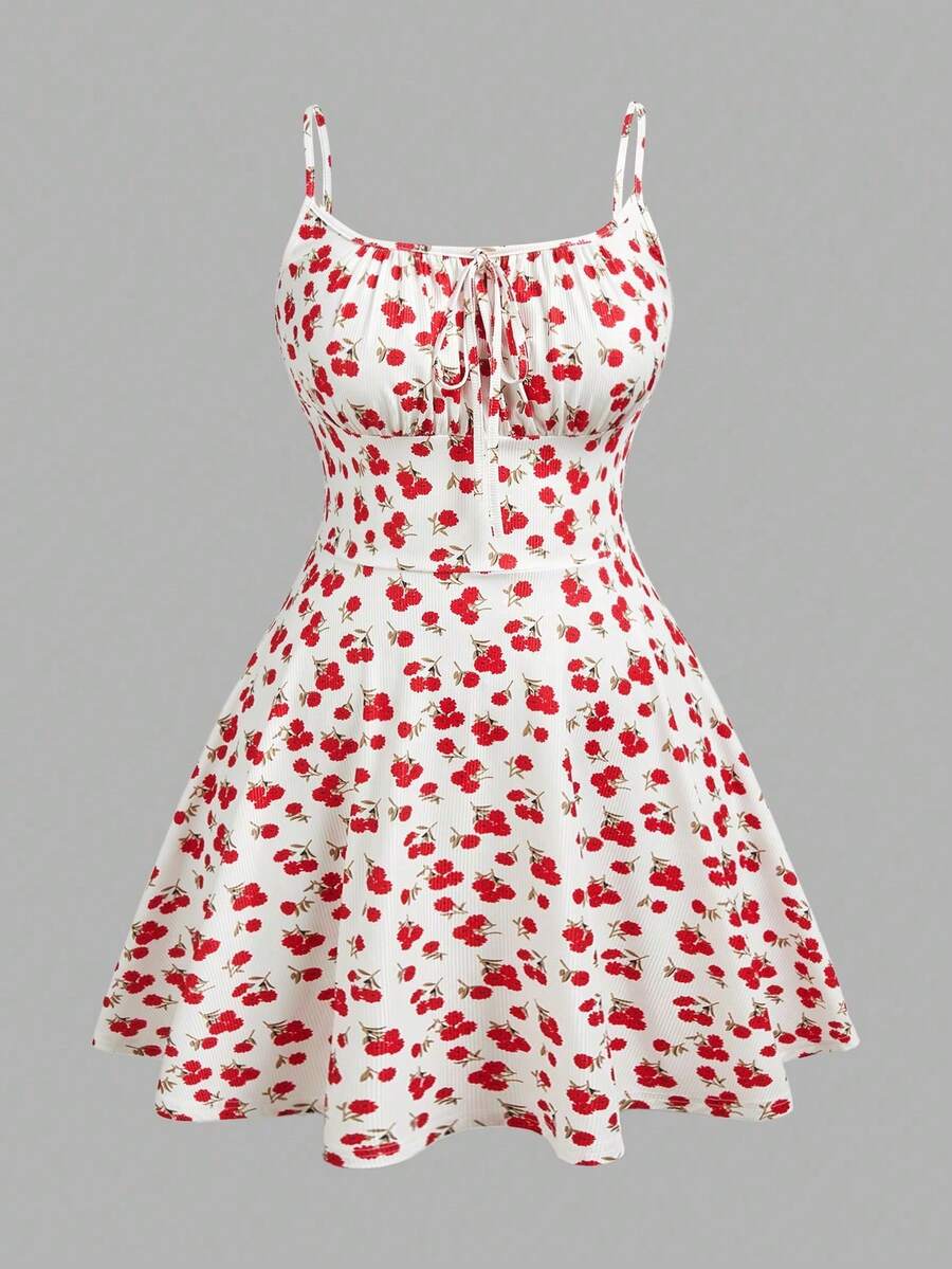 Solavibe Vestido Mini de Verano Talla Grande, Sexy, Verde Oscuro, con Estampado Floral, Tirantes Espagueti, Estilo Milkmaid - Blanco - Ver 1