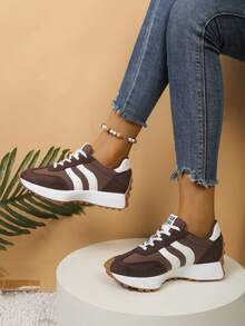 Baskets à semelle épaisse pour femmes, design de semelle affinant la taille, chaussures de marche respirantes à la mode, support confortable, convient pour le port quotidien et le fitness, chaussures de sport, chaussures décontractées, rappel amical : la taille est petite, veuillez acheter une taille plus grande que la vôtre - Tabac - Voir 2