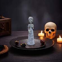 Elegant Halloween Skeleton Lady Statue, White Resin Catrina Skeleton Figurine, Day Of The Dead Home Desktop Decor Ornament - Multicolor - View 13