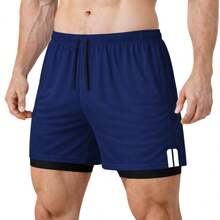 Kit Of 3 Men's Dry Fit 2-In-1 Shorts For Gym And Running With Cell Phone Pocket - WHITE/NAVY BLUE/BLACK - View 8