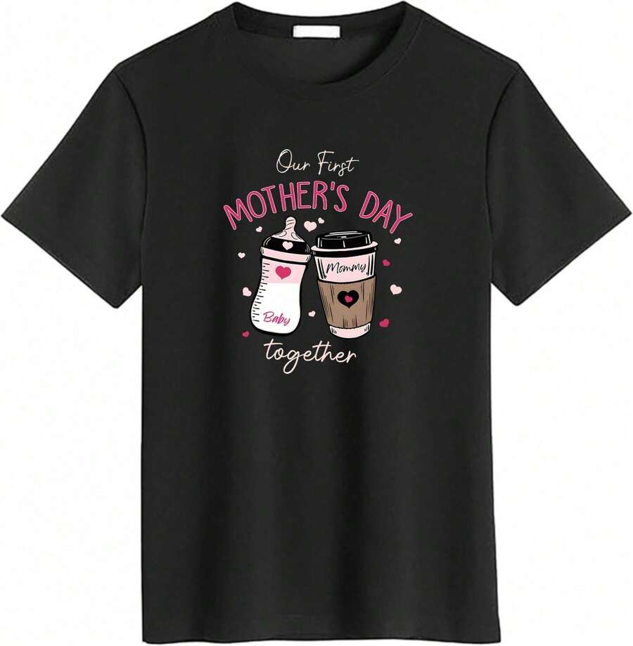 1 Funny Women's T-Shirt "Doctor Mom" - Slogan "My Favorite Doctor Calls Me Mom" With Pink Stethoscope And Footprints Design - Black, 180g, 100% Cotton - 黑色 - 查看 1