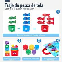 Juguetes de Conteo de Pesca, Juego de Pesca de Tela 10 en 1 con Vasos Apilables, Juego Educativo a Juego, Juguetes Montessori Clasificar Colores, Regalos para Niños - Multicolor - Ver 4