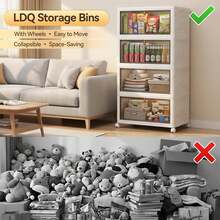 136Qt Large Storage Bins With Lids, 4 Tier Stackable Storage Cabinet With Wheels & Clear Doors, Foldable Plastic Closet Organizer For Bedroom, Bathroom & Kitchen - View 3