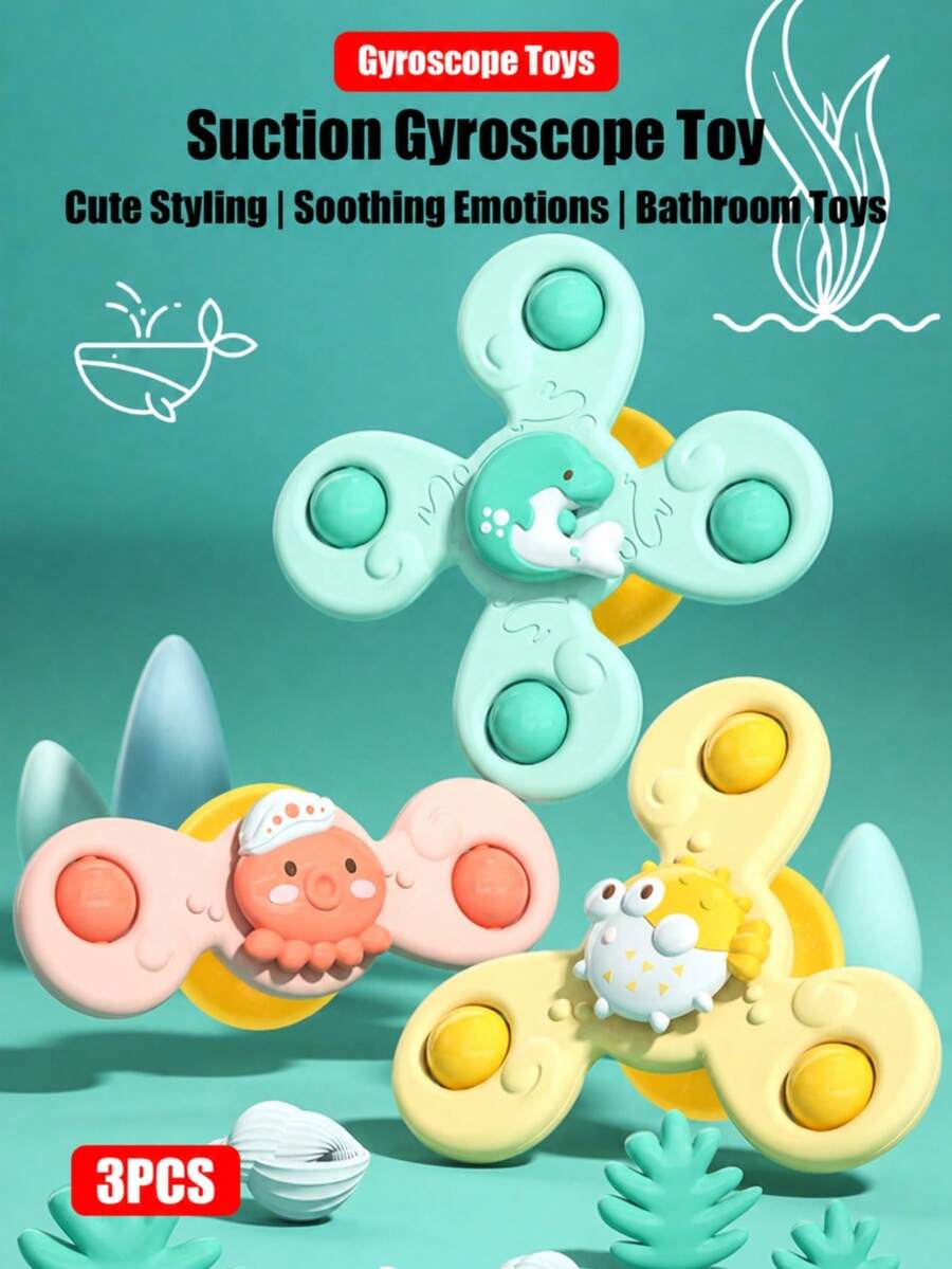Infant & Toddler Hand-Eye Coordination Sensory Training Educational Early Learning Ocean Theme Spinner Toy, 1pc/3pcs Tactile Ball Smooth Rotation, Tabletop Toy/Adheres To Refrigerator/Car Window/Smooth Wall And Tabletop, Halloween Christmas Back To School Birthday Gift (3 Theme Styles Available)