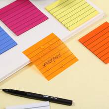 6packs/7packs/12packs Multi-Color Transparent Waterproof PET Lined Blank Self-Adhesive Sticky Note Set, Fluorescent Regular Color Series With Grid Pattern Memo Pads, Office Study Daily Recording, Document Marking Stationery Supplies School Supplies - one-size - View 10