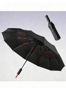 72-Rib Super Windproof Automatic Sun Umbrella, Unisex, Large Size, Rainproof, Sun Protection, UV Protection Folding Umbrella (Black), Suitable For Summer Cooling, Beach, Travel - A - View 6